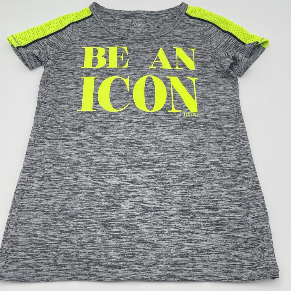 Justice Grey Tee with Neon Yellow "BE AN ICON" Graphic